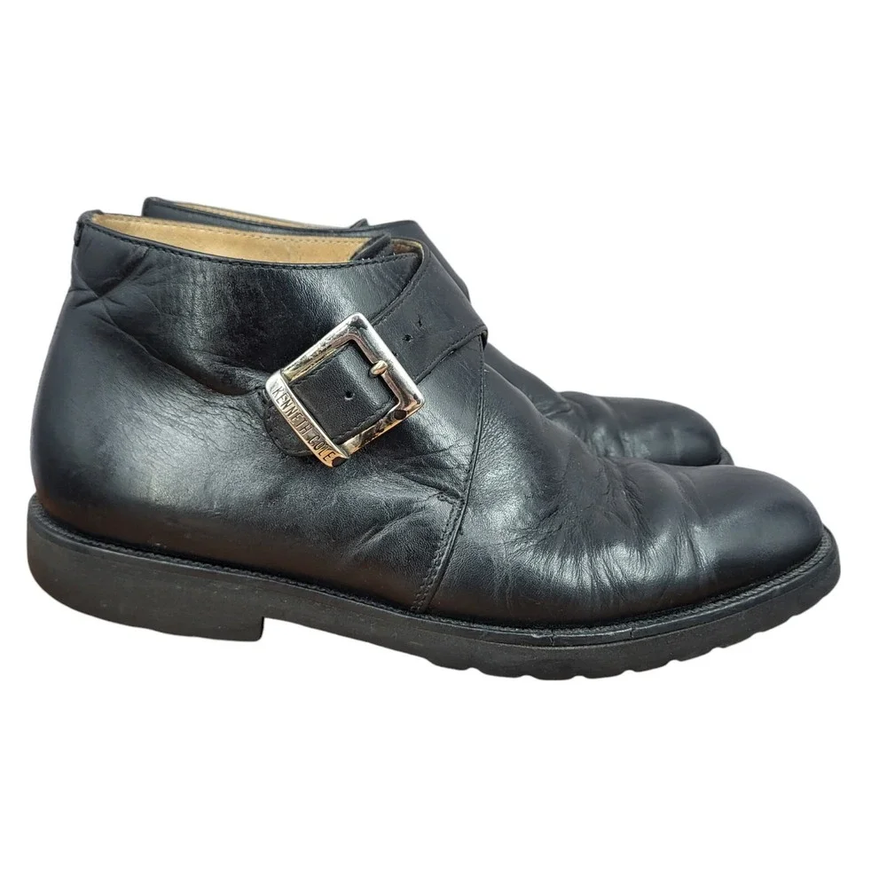 Kenneth Cole Boots Mens 7 Black Leather‎ Monk Strap Dress Shoes Italy Vtg 90s